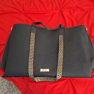 Versace Black Tote with Gold Greek Key Straps
